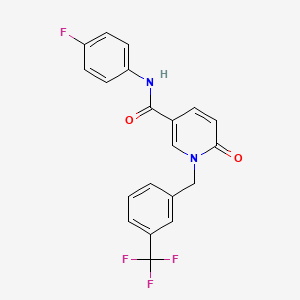 molecular formula C20H14F4N2O2 B2624850 N-(4-fluorophenyl)-6-oxo-1-[[3-(trifluoromethyl)phenyl]methyl]pyridine-3-carboxamide CAS No. 1004393-31-0