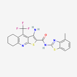 molecular formula C21H17F3N4OS2 B2624864 3-amino-N-(4-methyl-1,3-benzothiazol-2-yl)-4-(trifluoromethyl)-5,6,7,8-tetrahydrothieno[2,3-b]quinoline-2-carboxamide CAS No. 664999-47-7