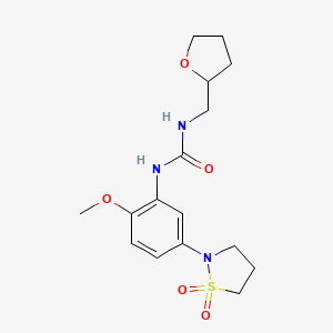 molecular formula C16H23N3O5S B2624873 1-(5-(1,1-Dioxidoisothiazolidin-2-yl)-2-methoxyphenyl)-3-((tetrahydrofuran-2-yl)methyl)urea CAS No. 2034571-57-6