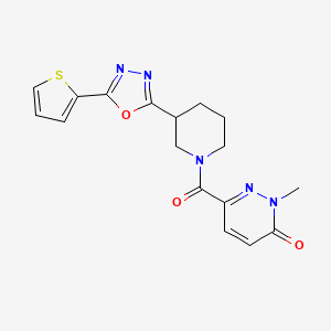 molecular formula C17H17N5O3S B2624896 2-methyl-6-(3-(5-(thiophen-2-yl)-1,3,4-oxadiazol-2-yl)piperidine-1-carbonyl)pyridazin-3(2H)-one CAS No. 1219901-55-9