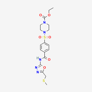 molecular formula C18H23N5O6S2 B2624898 Ethyl 4-((4-((5-((methylthio)methyl)-1,3,4-oxadiazol-2-yl)carbamoyl)phenyl)sulfonyl)piperazine-1-carboxylate CAS No. 685837-40-5