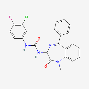 molecular formula C23H18ClFN4O2 B2624905 1-(3-chloro-4-fluorophenyl)-3-(1-methyl-2-oxo-5-phenyl-2,3-dihydro-1H-1,4-benzodiazepin-3-yl)urea CAS No. 1796900-09-8