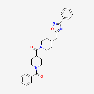 molecular formula C27H30N4O3 B2624919 1-Benzoyl-4-({4-[(3-phenyl-1,2,4-oxadiazol-5-yl)methyl]piperidin-1-yl}carbonyl)piperidine CAS No. 1775303-11-1