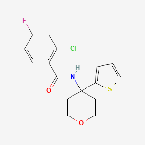 2-chloro-4-fluoro-N-(4-(thiophen-2-yl)tetrahydro-2H-pyran-4-yl)benzamide