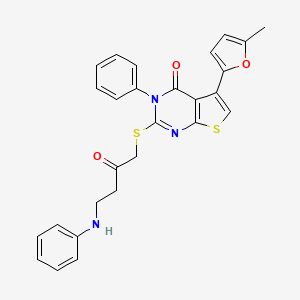 molecular formula C27H23N3O3S2 B2624974 2-(4-Anilino-2-oxobutyl)sulfanyl-5-(5-methylfuran-2-yl)-3-phenylthieno[2,3-d]pyrimidin-4-one CAS No. 719280-84-9