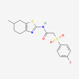molecular formula C16H17FN2O3S2 B2624975 2-((4-fluorophenyl)sulfonyl)-N-(6-methyl-4,5,6,7-tetrahydrobenzo[d]thiazol-2-yl)acetamide CAS No. 895468-47-0