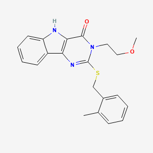 molecular formula C21H21N3O2S B2624979 3-(2-methoxyethyl)-2-[(2-methylphenyl)methylsulfanyl]-5H-pyrimido[5,4-b]indol-4-one CAS No. 888440-85-5