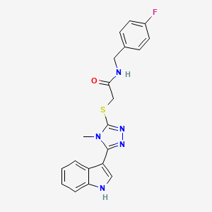 molecular formula C20H18FN5OS B2625010 2-((5-(1H-indol-3-yl)-4-methyl-4H-1,2,4-triazol-3-yl)thio)-N-(4-fluorobenzyl)acetamide CAS No. 852143-10-3