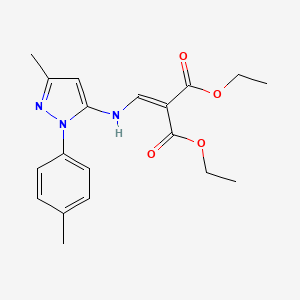 molecular formula C19H23N3O4 B2625037 diethyl 2-({[3-methyl-1-(4-methylphenyl)-1H-pyrazol-5-yl]amino}methylene)malonate CAS No. 956574-51-9