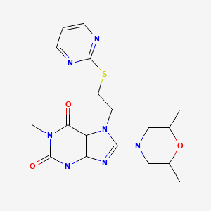 molecular formula C19H25N7O3S B2625047 8-(2,6-Dimethylmorpholin-4-yl)-1,3-dimethyl-7-(2-pyrimidin-2-ylsulfanylethyl)purine-2,6-dione CAS No. 872623-43-3