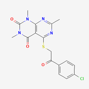 molecular formula C17H15ClN4O3S B2625055 5-[2-(4-Chlorophenyl)-2-oxoethyl]sulfanyl-1,3,7-trimethylpyrimido[4,5-d]pyrimidine-2,4-dione CAS No. 852169-08-5
