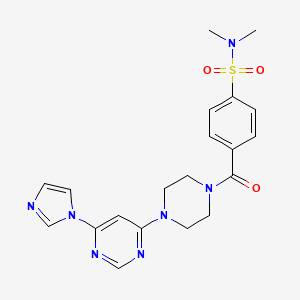 molecular formula C20H23N7O3S B2625057 4-(4-(6-(1H-imidazol-1-yl)pyrimidin-4-yl)piperazine-1-carbonyl)-N,N-dimethylbenzenesulfonamide CAS No. 1286697-36-6