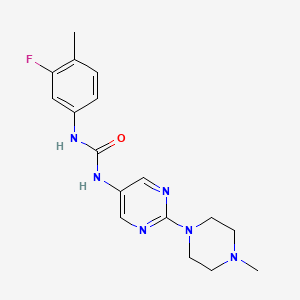 molecular formula C17H21FN6O B2625058 1-(3-Fluoro-4-methylphenyl)-3-(2-(4-methylpiperazin-1-yl)pyrimidin-5-yl)urea CAS No. 1396632-01-1