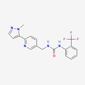 molecular formula C18H16F3N5O B2625078 1-((6-(1-methyl-1H-pyrazol-5-yl)pyridin-3-yl)methyl)-3-(2-(trifluoromethyl)phenyl)urea CAS No. 2034569-76-9