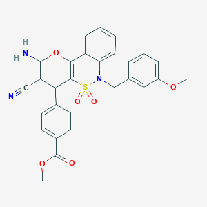 molecular formula C28H23N3O6S B2625080 Methyl 4-[2-amino-3-cyano-6-(3-methoxybenzyl)-5,5-dioxido-4,6-dihydropyrano[3,2-c][2,1]benzothiazin-4-yl]benzoate CAS No. 893301-46-7
