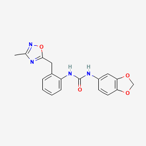 molecular formula C18H16N4O4 B2625118 1-(Benzo[d][1,3]dioxol-5-yl)-3-(2-((3-methyl-1,2,4-oxadiazol-5-yl)methyl)phenyl)urea CAS No. 1448063-42-0