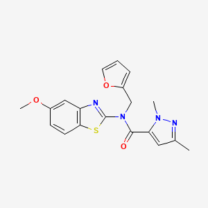 molecular formula C19H18N4O3S B2625124 N-(furan-2-ylmethyl)-N-(5-methoxybenzo[d]thiazol-2-yl)-1,3-dimethyl-1H-pyrazole-5-carboxamide CAS No. 1013796-41-2