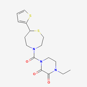molecular formula C16H21N3O3S2 B2625141 1-Ethyl-4-(7-(thiophen-2-yl)-1,4-thiazepane-4-carbonyl)piperazine-2,3-dione CAS No. 1705216-23-4