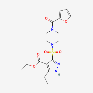 molecular formula C17H22N4O6S B2625149 ethyl 3-ethyl-5-((4-(furan-2-carbonyl)piperazin-1-yl)sulfonyl)-1H-pyrazole-4-carboxylate CAS No. 1296272-71-3