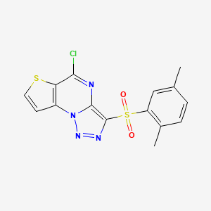 molecular formula C15H11ClN4O2S2 B2625190 5-Chloro-3-[(2,5-dimethylphenyl)sulfonyl]thieno[2,3-e][1,2,3]triazolo[1,5-a]pyrimidine CAS No. 1174392-61-0