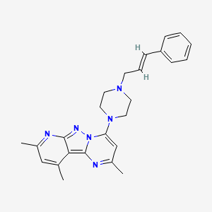 molecular formula C25H28N6 B2625217 (E)-4-(4-cinnamylpiperazin-1-yl)-2,8,10-trimethylpyrido[2',3':3,4]pyrazolo[1,5-a]pyrimidine CAS No. 896839-68-2