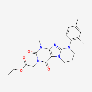 molecular formula C21H25N5O4 B2625219 ethyl [9-(2,4-dimethylphenyl)-1-methyl-2,4-dioxo-1,4,6,7,8,9-hexahydropyrimido[2,1-f]purin-3(2H)-yl]acetate CAS No. 922454-07-7