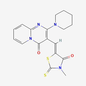 molecular formula C18H18N4O2S2 B2625229 (Z)-3-methyl-5-((4-oxo-2-(piperidin-1-yl)-4H-pyrido[1,2-a]pyrimidin-3-yl)methylene)-2-thioxothiazolidin-4-one CAS No. 488715-81-7