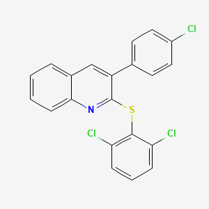 molecular formula C21H12Cl3NS B2625239 3-(4-Chlorophenyl)-2-[(2,6-dichlorophenyl)sulfanyl]quinoline CAS No. 339013-18-2