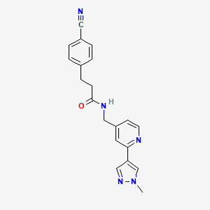 molecular formula C20H19N5O B2625258 3-(4-cyanophenyl)-N-((2-(1-methyl-1H-pyrazol-4-yl)pyridin-4-yl)methyl)propanamide CAS No. 2034228-13-0