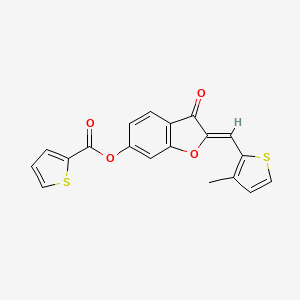 molecular formula C19H12O4S2 B2625267 (2Z)-2-[(3-methylthiophen-2-yl)methylidene]-3-oxo-2,3-dihydro-1-benzofuran-6-yl thiophene-2-carboxylate CAS No. 622362-74-7