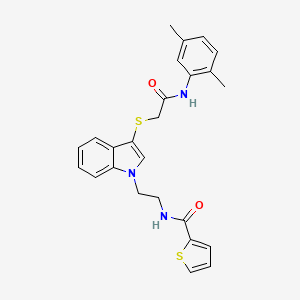 molecular formula C25H25N3O2S2 B2625281 N-(2-(3-((2-((2,5-dimethylphenyl)amino)-2-oxoethyl)thio)-1H-indol-1-yl)ethyl)thiophene-2-carboxamide CAS No. 443333-72-0