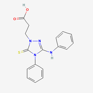 molecular formula C17H16N4O2S B2625283 3-(3-Anilino-4-phenyl-5-sulfanylidene-1,2,4-triazol-1-yl)propanoic acid CAS No. 296279-56-6
