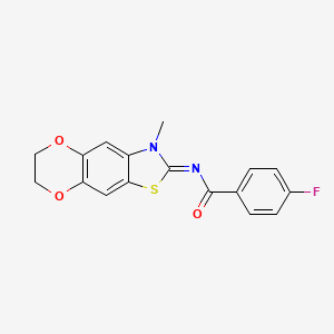 molecular formula C17H13FN2O3S B2625302 4-fluoro-N-(3-methyl-6,7-dihydro-[1,4]dioxino[2,3-f][1,3]benzothiazol-2-ylidene)benzamide CAS No. 1321721-09-8
