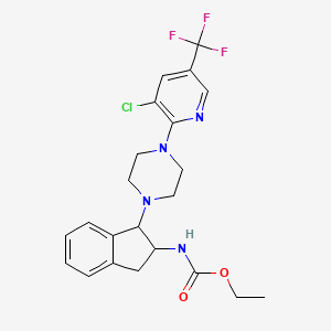 molecular formula C22H24ClF3N4O2 B2625306 ethyl N-(1-{4-[3-chloro-5-(trifluoromethyl)-2-pyridinyl]piperazino}-2,3-dihydro-1H-inden-2-yl)carbamate CAS No. 303152-95-6
