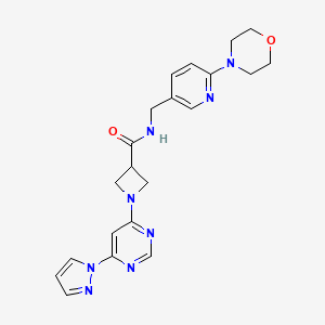 molecular formula C21H24N8O2 B2625315 1-(6-(1H-pyrazol-1-yl)pyrimidin-4-yl)-N-((6-morpholinopyridin-3-yl)methyl)azetidine-3-carboxamide CAS No. 2034361-32-3