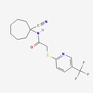 molecular formula C16H18F3N3OS B2625316 N-(1-cyanocycloheptyl)-2-{[5-(trifluoromethyl)pyridin-2-yl]sulfanyl}acetamide CAS No. 1259197-31-3