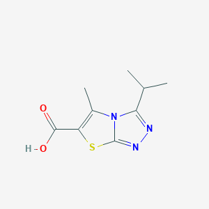 molecular formula C9H11N3O2S B2625317 5-Methyl-3-(propan-2-yl)-[1,2,4]triazolo[3,4-b][1,3]thiazole-6-carboxylic acid CAS No. 1176761-60-6