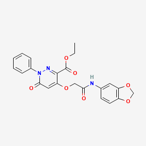 molecular formula C22H19N3O7 B2625322 Ethyl 4-(2-(benzo[d][1,3]dioxol-5-ylamino)-2-oxoethoxy)-6-oxo-1-phenyl-1,6-dihydropyridazine-3-carboxylate CAS No. 899992-76-8