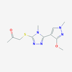 molecular formula C11H15N5O2S B2625323 1-((5-(3-甲氧基-1-甲基-1H-吡唑-4-基)-4-甲基-4H-1,2,4-三唑-3-基)硫代)丙-2-酮 CAS No. 1014074-69-1
