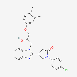 molecular formula C28H28ClN3O3 B2625357 1-(4-chlorophenyl)-4-{1-[3-(3,4-dimethylphenoxy)-2-hydroxypropyl]-1H-benzimidazol-2-yl}pyrrolidin-2-one CAS No. 1018128-54-5