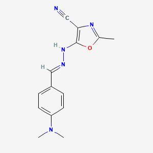 molecular formula C14H15N5O B2625362 (E)-5-(2-(4-(dimethylamino)benzylidene)hydrazinyl)-2-methyloxazole-4-carbonitrile CAS No. 620586-53-0