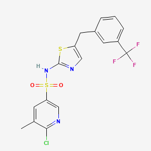 molecular formula C17H13ClF3N3O2S2 B2625363 6-chloro-5-methyl-N-(5-{[3-(trifluoromethyl)phenyl]methyl}-1,3-thiazol-2-yl)pyridine-3-sulfonamide CAS No. 1795476-61-7