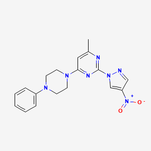 molecular formula C18H19N7O2 B2625373 4-甲基-2-(4-硝基-1H-吡唑-1-基)-6-(4-苯基哌嗪-1-基)嘧啶 CAS No. 1001502-69-7