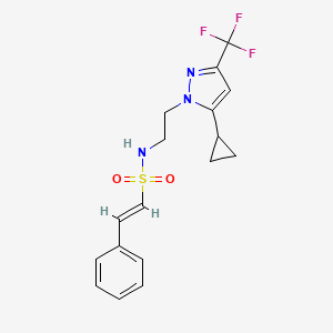 molecular formula C17H18F3N3O2S B2625379 (E)-N-(2-(5-cyclopropyl-3-(trifluoromethyl)-1H-pyrazol-1-yl)ethyl)-2-phenylethenesulfonamide CAS No. 1798406-96-8