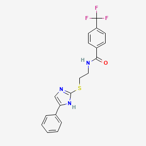 molecular formula C19H16F3N3OS B2625403 N-(2-((5-苯基-1H-咪唑-2-基)硫代)乙基)-4-(三氟甲基)苯甲酰胺 CAS No. 886898-74-4