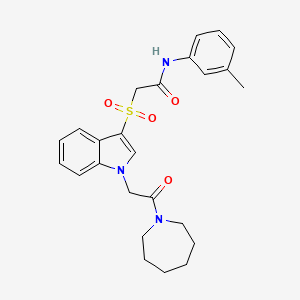 molecular formula C25H29N3O4S B2625419 2-((1-(2-(azepan-1-yl)-2-oxoethyl)-1H-indol-3-yl)sulfonyl)-N-(m-tolyl)acetamide CAS No. 878058-76-5