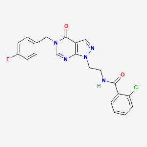 molecular formula C21H17ClFN5O2 B2625428 2-chloro-N-(2-(5-(4-fluorobenzyl)-4-oxo-4,5-dihydro-1H-pyrazolo[3,4-d]pyrimidin-1-yl)ethyl)benzamide CAS No. 922137-91-5