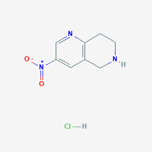 molecular formula C8H10ClN3O2 B2625429 3-Nitro-5,6,7,8-tetrahydro-1,6-naphthyridine hydrochloride CAS No. 1354542-05-4