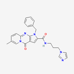6-Benzyl-N-(3-imidazol-1-ylpropyl)-12-methyl-2-oxo-1,6,8-triazatricyclo[7.4.0.03,7]trideca-3(7),4,8,10,12-pentaene-5-carboxamide