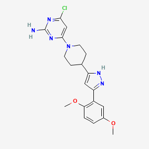 molecular formula C20H23ClN6O2 B2625439 4-chloro-6-[4-[3-(2,5-dimethoxyphenyl)-1H-pyrazol-5-yl]piperidin-1-yl]pyrimidin-2-amine CAS No. 1026092-90-9